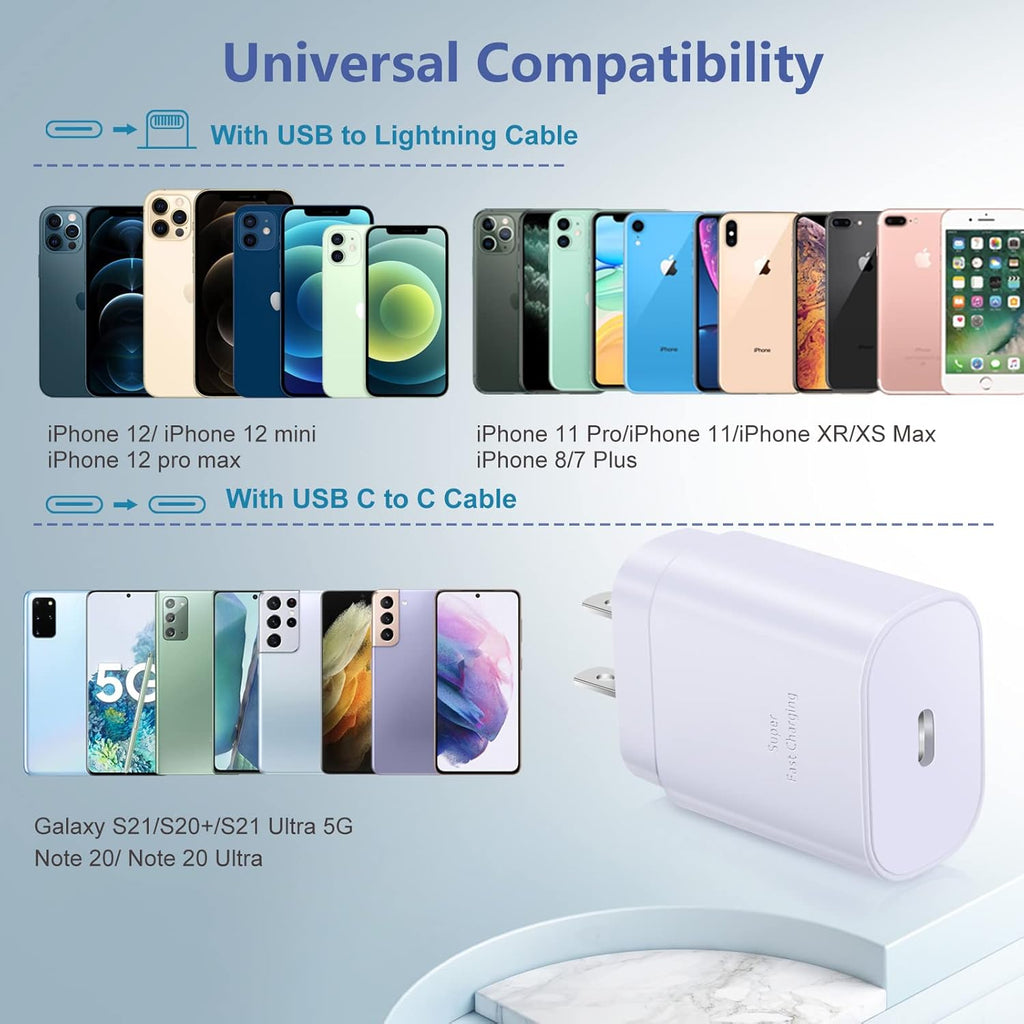 USB C Charger Block,  25W Super Fast Charger Type C Charging Block Compatible Iphone 15/14/13 Pro/12 Mini/11 Pro Max/Xs/Xr/Se/Ipad Pro, Samsung S23/S22 Ultra/S21 Plus/S20 FE-3 Pack White