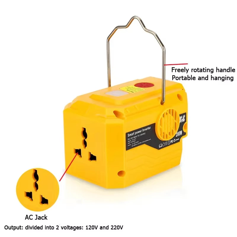 Powerpro Dewalt Battery Inverter – 18V-20V DC to 120V/220V AC with Dual USB, Ultimate Outdoor Power Adapter