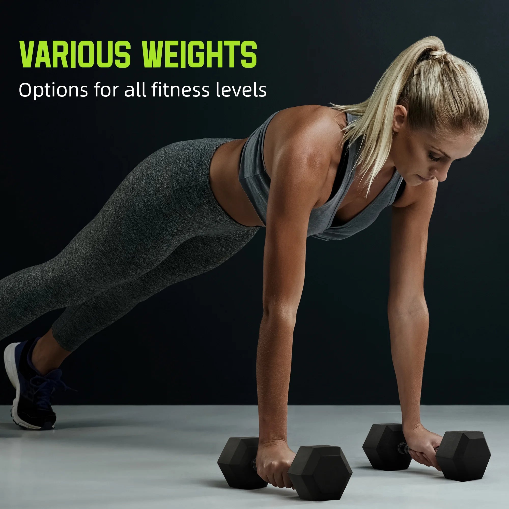 Rubber Encased Hex Dumbbell, Anti-Roll, Black, 35 Lb, Assembled Product Weight, Single