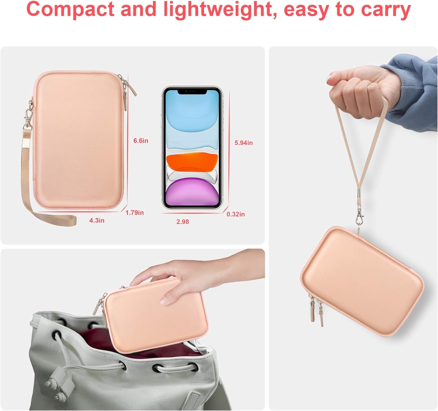 Carrying Case for Macbook Air Pro Charger Magsafe/Magsafe 2 Power Adapter, Iphone 12/12 Pro Magsafe Charger, USB C Hub, Type C Hub, USB Multiport Adapter, Hard EVA Shockproof Bag, Rose Gold