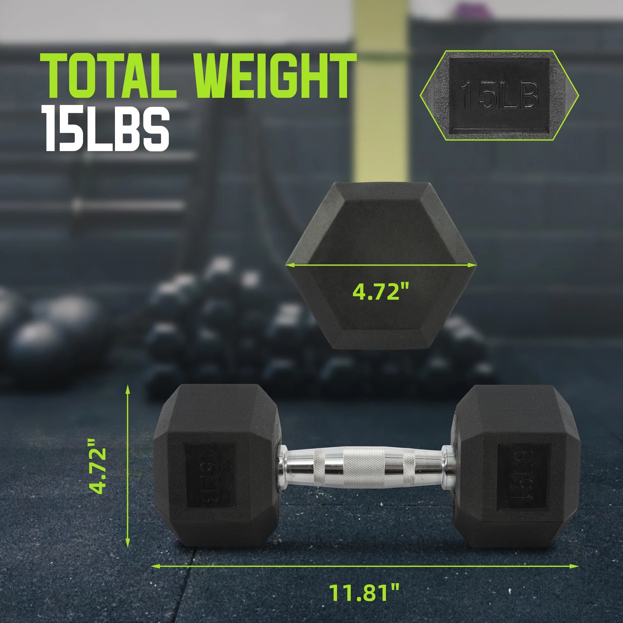 Rubber Encased Hex Dumbbell, Anti-Roll, Black, 35 Lb, Assembled Product Weight, Single